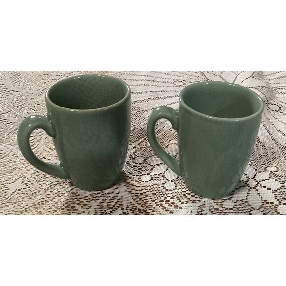 Set of 2 BIA Cordon Bleu Coffee Mugs Cups Ancien Green Crackle Glaze - Picture 3 of 11